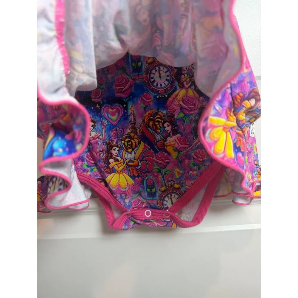 19.Tiny Treasures Beauty and the Beast Belle Ruffle Bodysuit Dress Pink 18-24M